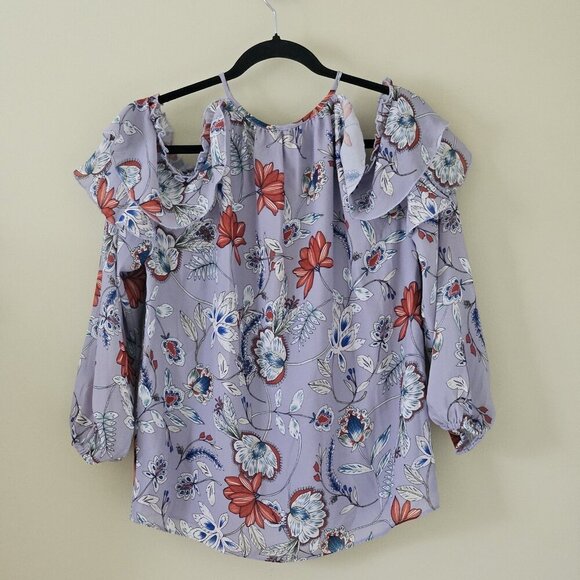 Parker ruffled detailing cold shoulder long sleeve floral blouse Size S - Picture 2 of 16